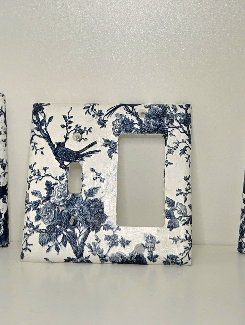 Blue Toile Decorative Light Switch Plate and Outlet Cover Set - Home Wall Decor